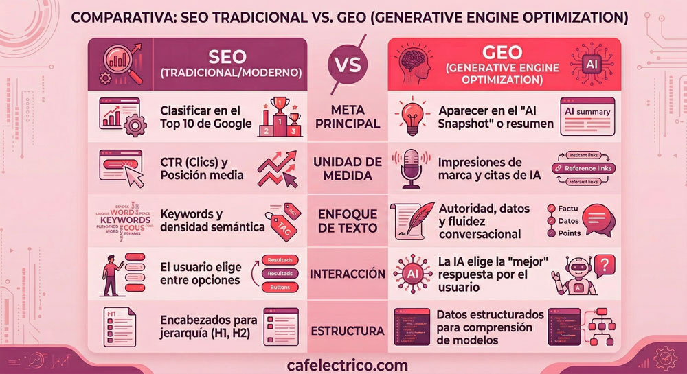 Infografia diferencias entre SEO y GEO