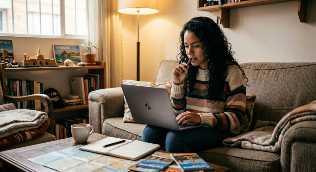 Diferencias entre SEO y GEO. Persona buscando viajes en la web